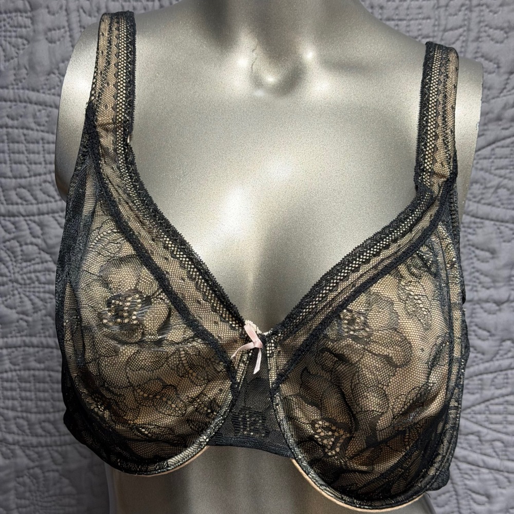 Cacique Womens Black Floral Lace Unlined Full Coverage Underwire Bra 40DD - Picture 12 of 16